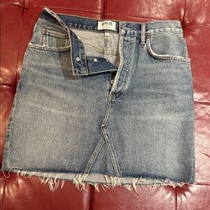 Agolde Blue Denim Skirt with Frayed Hem